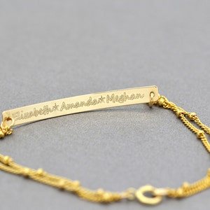 Twee naam armband, gegraveerde armband, Gold Bar armband, zilveren of gouden gepersonaliseerde armband, aangepaste gravure armband afbeelding 4
