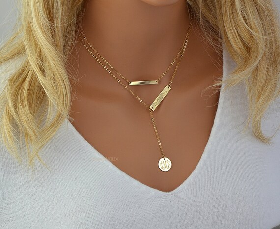 layered necklace monogram gold