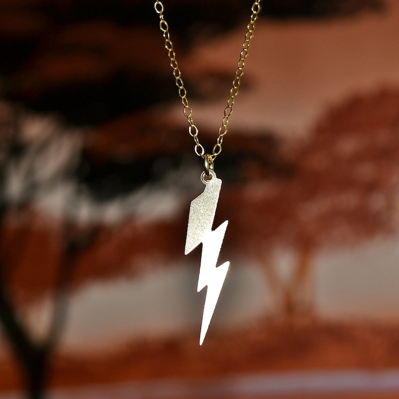 Lightning Bolt Necklace, Gold or Silver Lightning Bolt necklace, Lightning Bolt Charm, Mila Kunis, Celebrity Inspired image 2