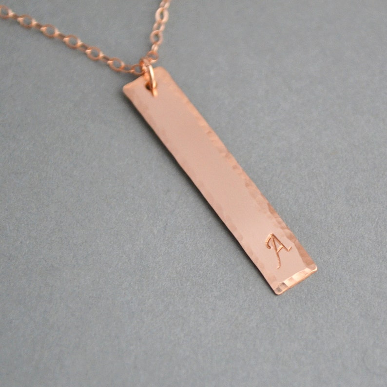 Rose Gold Layered Necklace Vertical Bar Hammered Necklace Etsy
