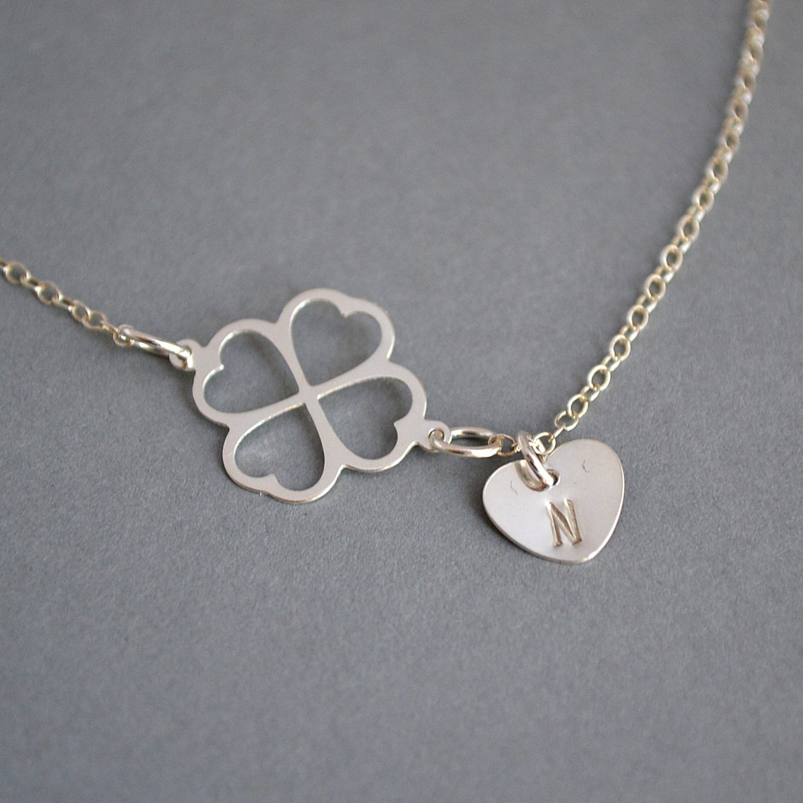 Clover Necklace Four Leaf Clover Necklace With Initial Heart - Etsy