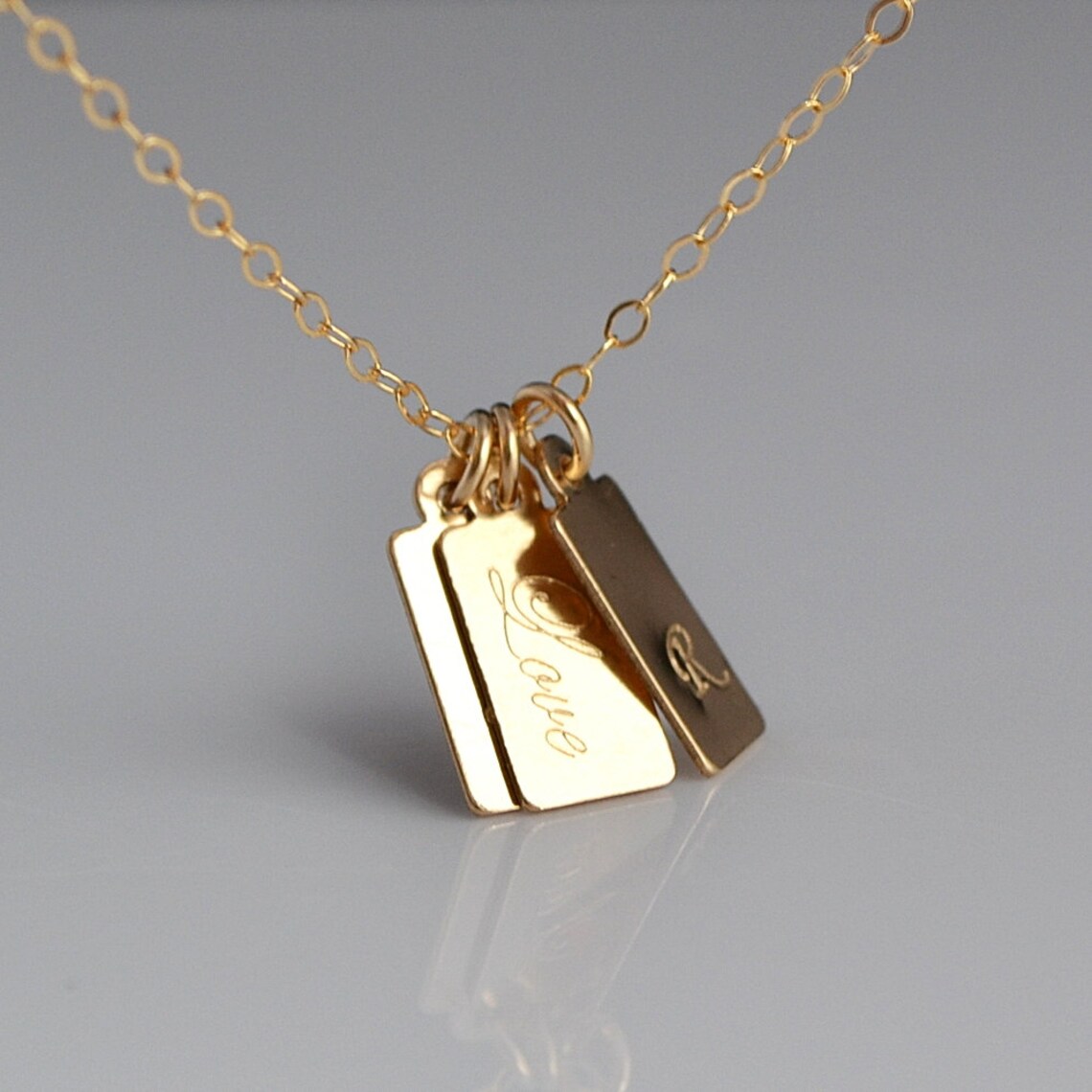 Gold Tag Necklace Gold Initial Bar Tag Necklace Personalized Etsy