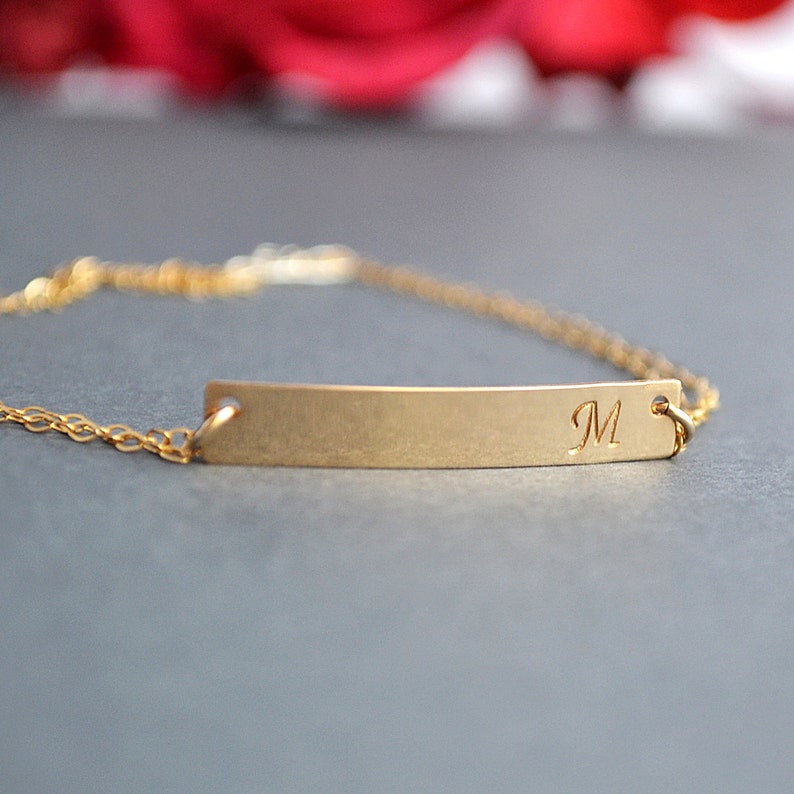 Gold Bar Bracelet, Personalized Gold Bar, Initial Bar Bracelet, 14k Gold Fill, Monogram Bar Bracelet, Gold, Rose Gold, Silver Bracelet image 2
