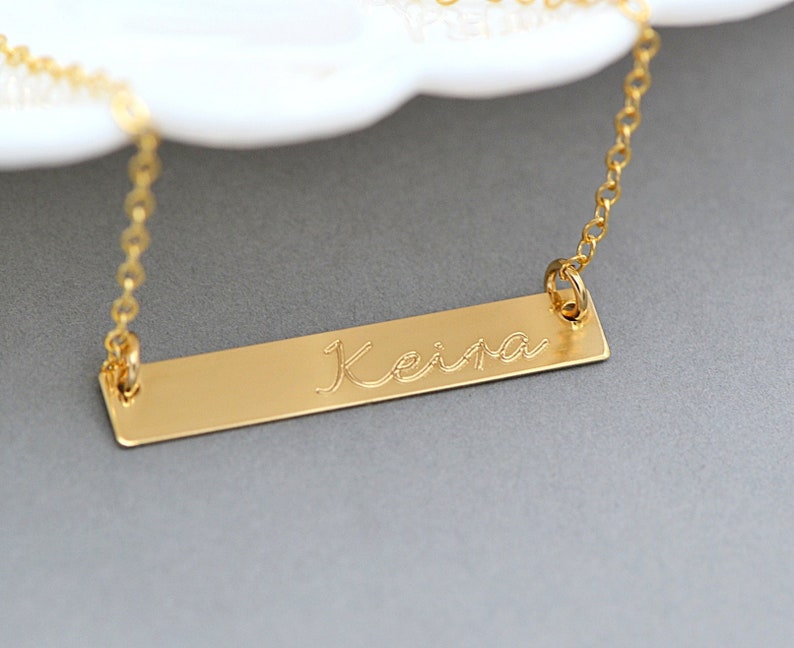 Gold Bar Necklace, Nameplate Necklace, Kardashian Necklace, Name Necklace, Personalized, Initial, Silver Bar Necklace, Celebrity Inspired image 1