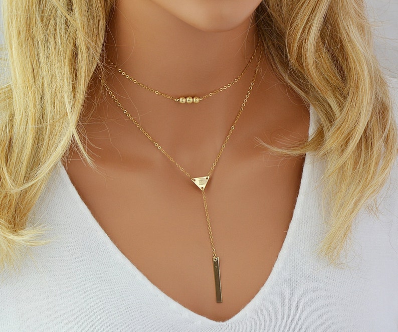 Initial Triangle Necklace Bar Drop Necklace Personalized Etsy