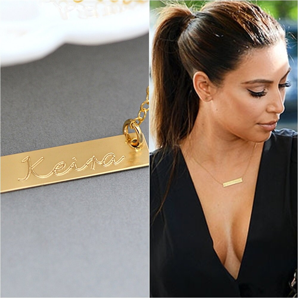 Gold Bar Necklace Nameplate Necklace Kardashian Necklace Etsy