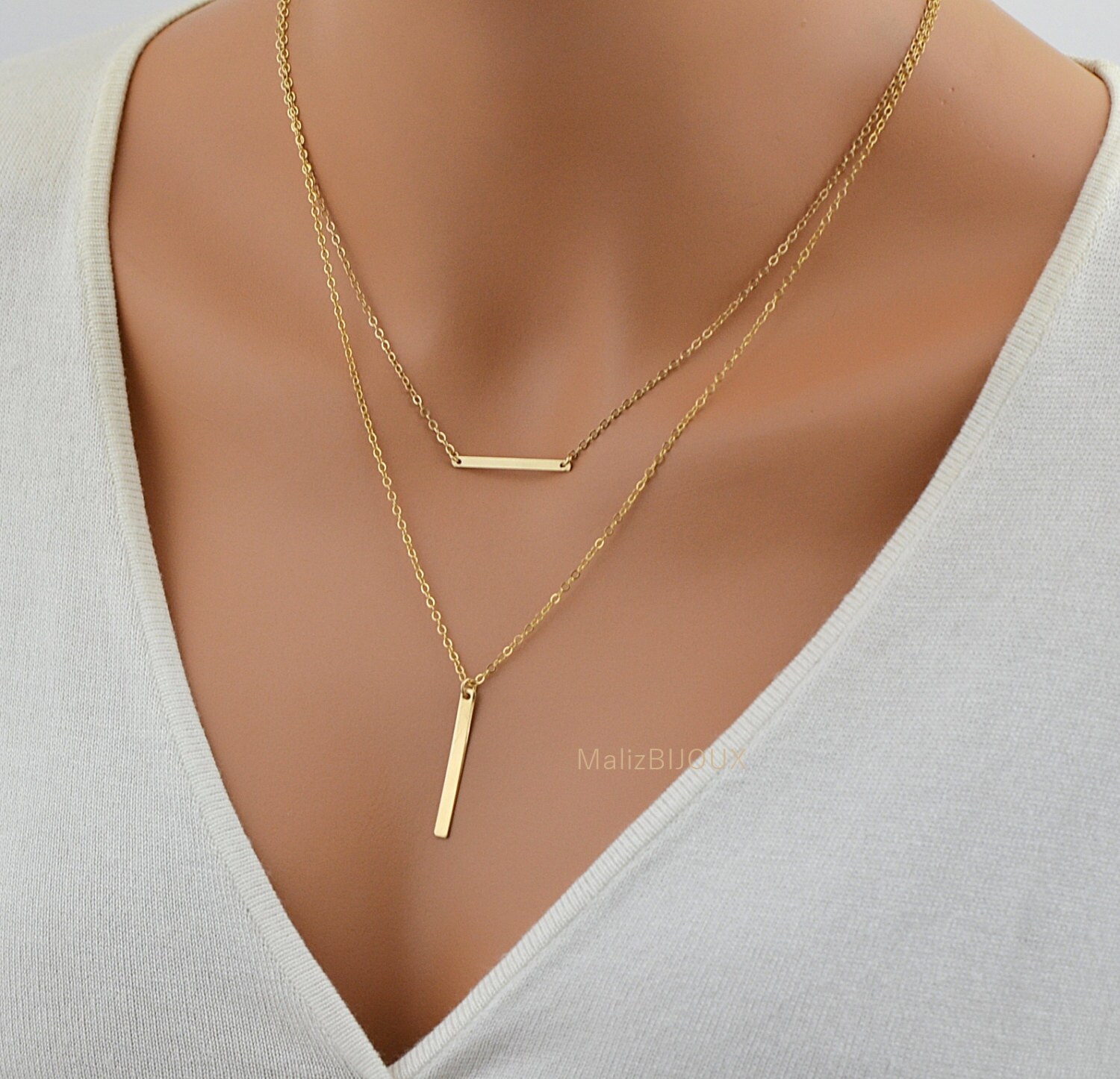 LAYERED NECKLACE / Two Bar Necklace Set / Gold Bar Necklace / Etsy