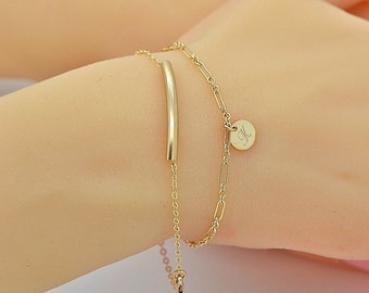 Layering Bracelet, Tiny Disc Bracelet, Delicate Gold Bracelet, Dainty Bracelet, Simple Bracelet, Gold Chain Bracelet, 14k Gold Fill