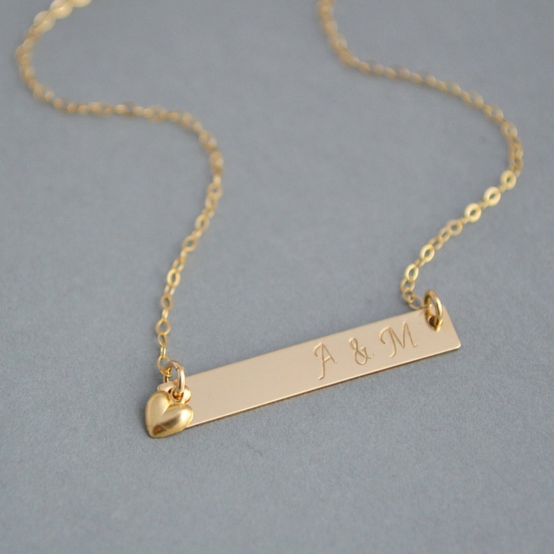 14k Gold Bar Necklace Personalized Bar Bar Monogram Gold - Etsy