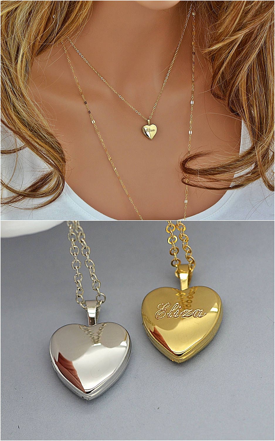 Locket Necklace Name Locket Necklace Personalized Heart Etsy