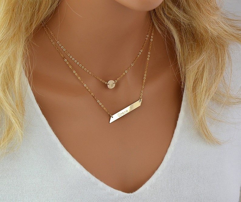 Chain Choker Necklace Initial Choker Necklace Initial Disc Etsy