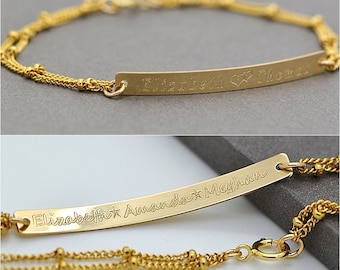 Bar Bracelet / Personalized Bracelet / Nameplate Bracelet / Double Sided Custom Engraved / Silver or Gold Bar Bracelet