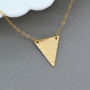 Gold Triangle Necklace, Delicate V Necklace, Geometric Necklace, Hammered Triangle Necklace, Minimal Jewelry image 2