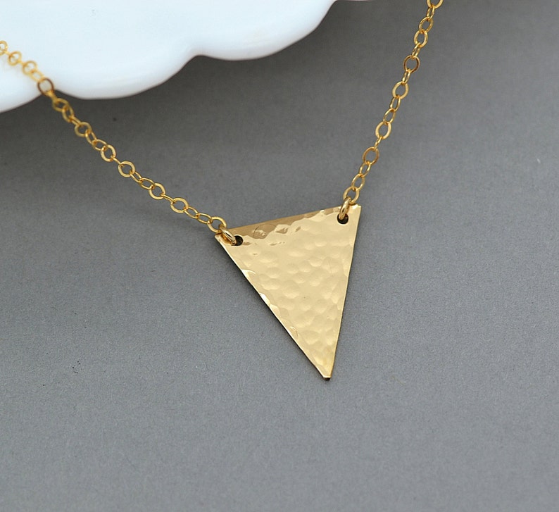 Gold Triangle Necklace, Delicate V Necklace, Geometric Necklace, Hammered Triangle Necklace, Minimal Jewelry image 2
