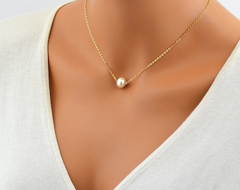 Freshwater Pearl Necklace, White Pearl, Single Pearl Necklace, 14k Gold Filled Chain Necklace, Sterling Silver or Rose Gold Filled