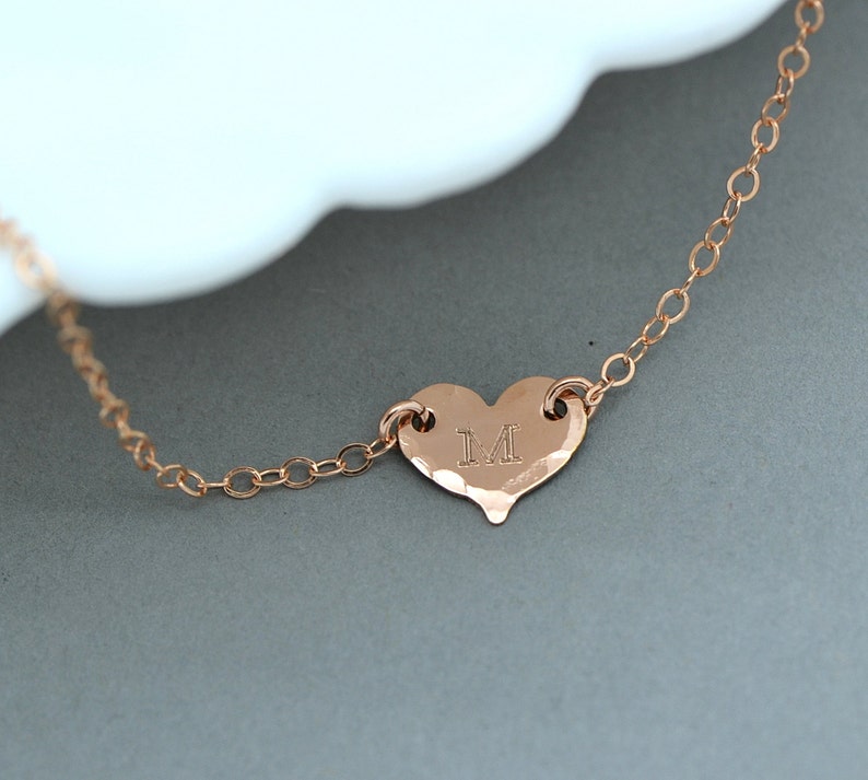 Tiny Heart Necklace, Chain Choker Necklace, Personalized Gold Heart Necklace, Initial Heart, Initial Choker Necklace image 3