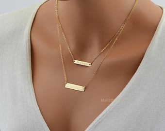 Layered Bar Necklace, Layering Necklace, Personalized Layered Necklace Set, Double Layered Bar Necklace, Layer Necklace, Bar Necklace Set