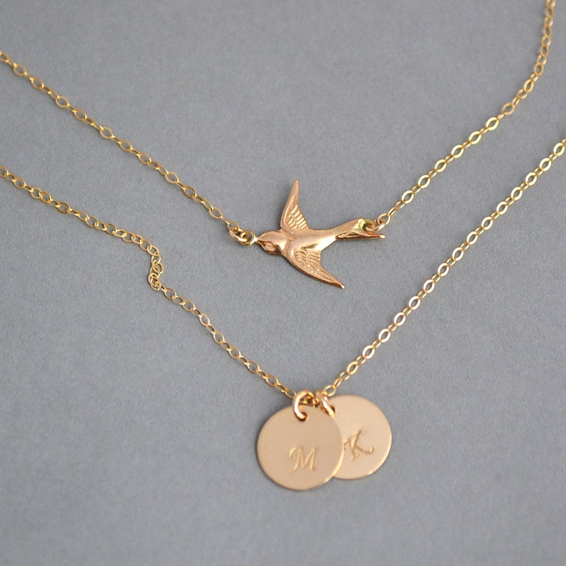Download GOLD LAYER NECKLACE Bird Necklace Swallow Necklace Initial ...