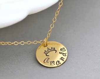 Gold or Silver Disc Necklace, Name Necklace, Gift For Her, Name Disc Necklace, Personalized Princess Necklace