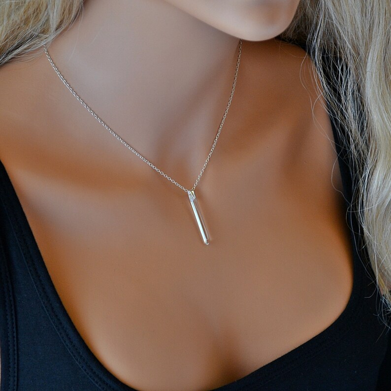 Crystal Quartz Necklace, Sterling Silver Necklace, Long Silver Necklace, Clear Icicle Crystal Necklace image 3