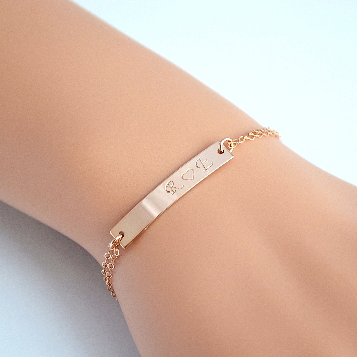 Rose Gold Bar Bracelet Personalized Bar Bracelet Custom Etsy