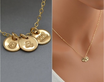 Initial Necklace, Delicate Necklace Personalized, 14k Gold Chain, Monogram Disc Necklace Gold, 1 2 3 4 Disc Necklace, Silver, Rose Gold