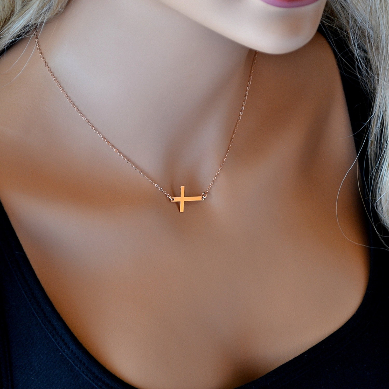 Rose Gold Sideways Cross Necklace Horizontal Cross Kelly Etsy Ireland