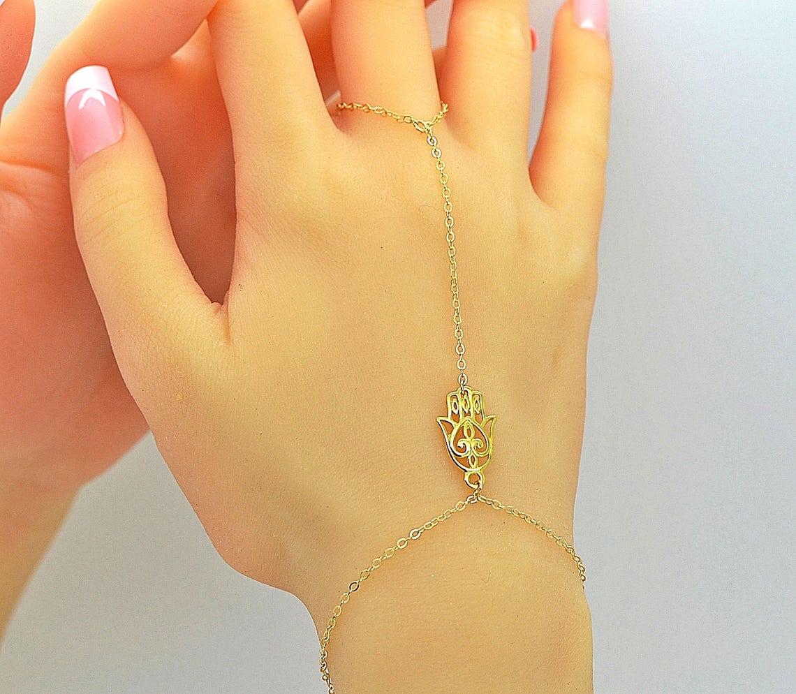 Hamsa Bracelet Delicate Finger Bracelet Gold Hamsa Bracelet Etsy
