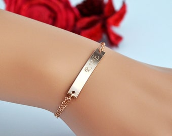 Rose Gold Bar Armband, personalisierte Bar Armband, benutzerdefinierte Anfang Armband, Namensschild Gold Bar Armband