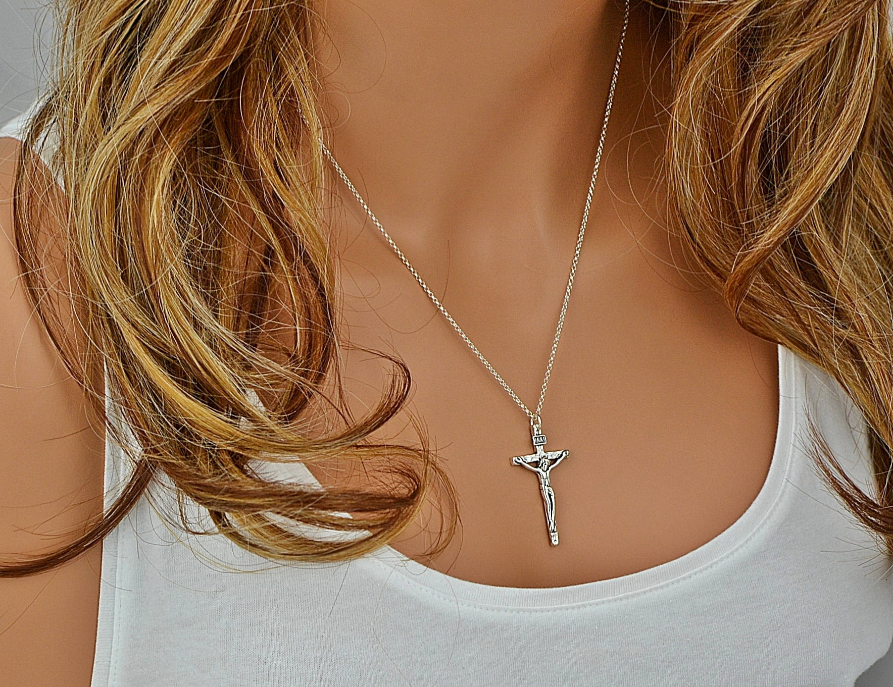 Cross Necklace for Men Silver Cross 