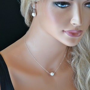 Single Pearl Necklace Silver Bridal Jewelry Bridesmaid image 5