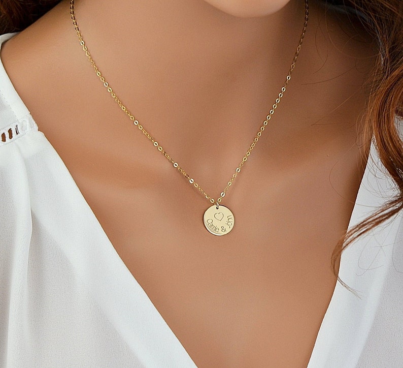 Mom Necklace, Kids Name Necklace, Gold Disc Necklace, New Mom Necklace, Personalized Necklace For Mom, Gift For Mom, Mothers Necklace image 1