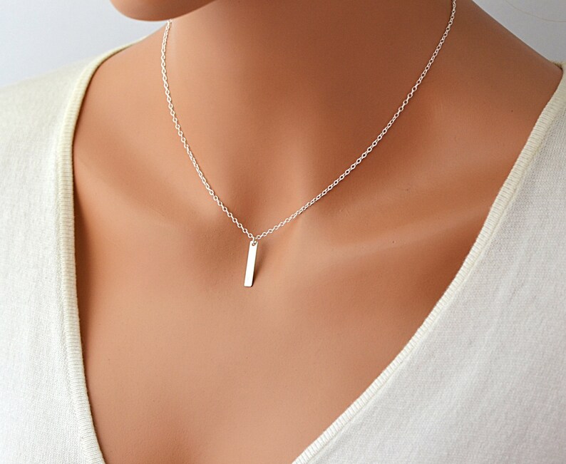 Personalized Small Tag Necklace Minimal Necklace Tiny Bar Etsy