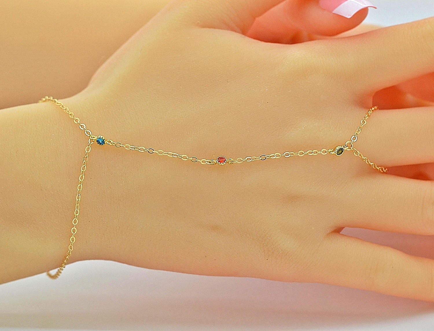 Birthstone Bracelet Dainty Hand Chain Bracelet Delicate Etsy