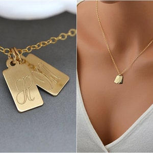 Personalized Tag Necklace, Initial Small Tag, Multiple Tag Necklace, Gold, Silver, Rose Gold Tag Necklace