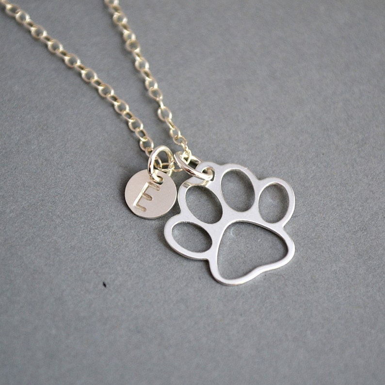 Paw Necklace Sterling Silver Dog Paw Charm With Initial Disc - Etsy Ireland