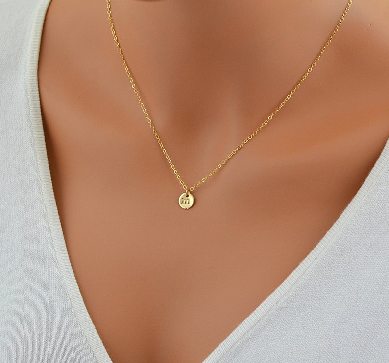 Initial Necklace Gold Initial Disc Necklace Delicate Gold or Etsy