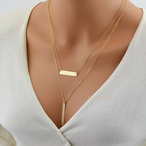 Personalized Layered Bar Necklace, Bar Necklace Set, Hirizontal and