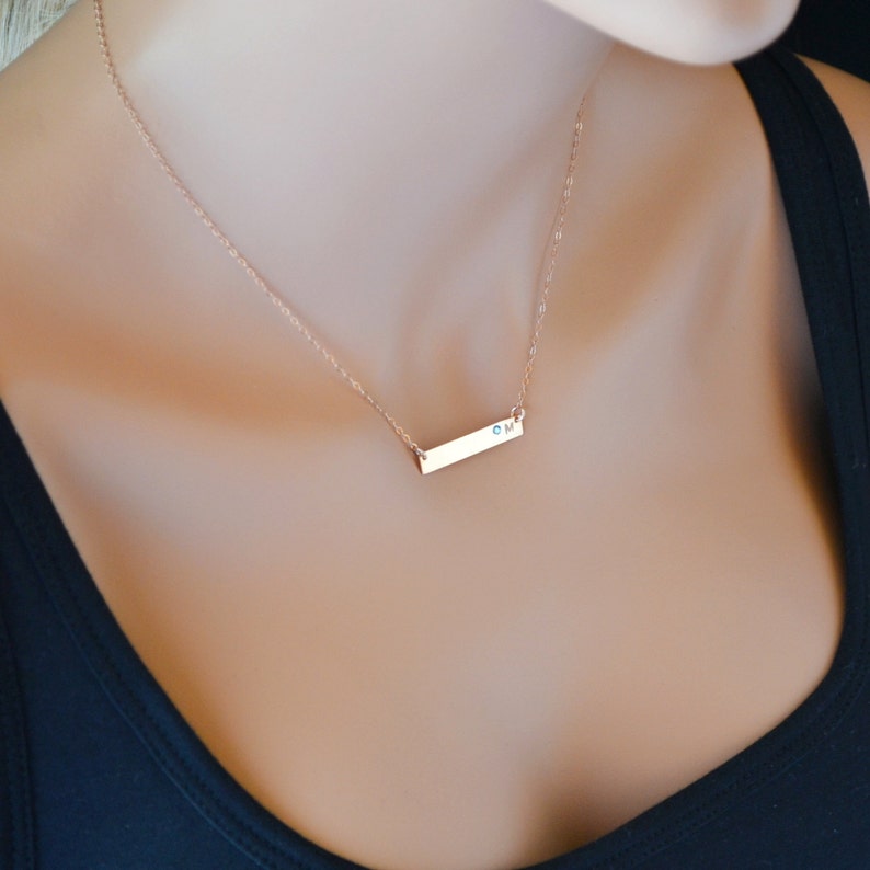 Personalized Bridesmaid Gift, Rose Gold Bar necklace, Personalized Bar Necklace, Bridesmaid Set, Monogram Bar image 2