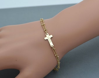 Personalized Cross Bracelet, Sideways Cross Bracelet, Faith Bracelet, Silver, Rose Gold and Gold Bracelet, Engraved Gold Bracelet