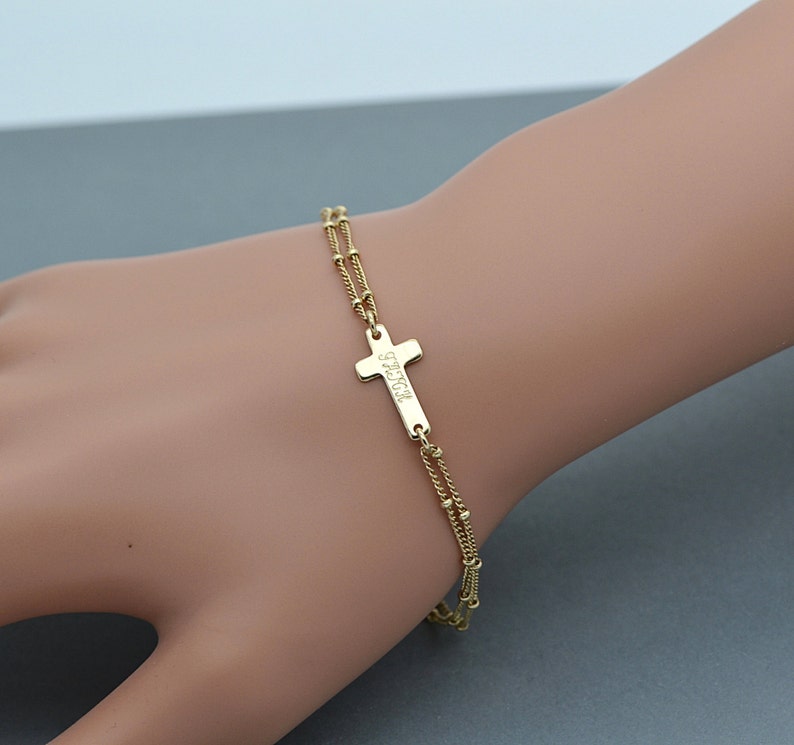 Sideways Cross Bracelet – Adjustable Braided Rope Cuff With Gold/Silver Stainless Steel Cross