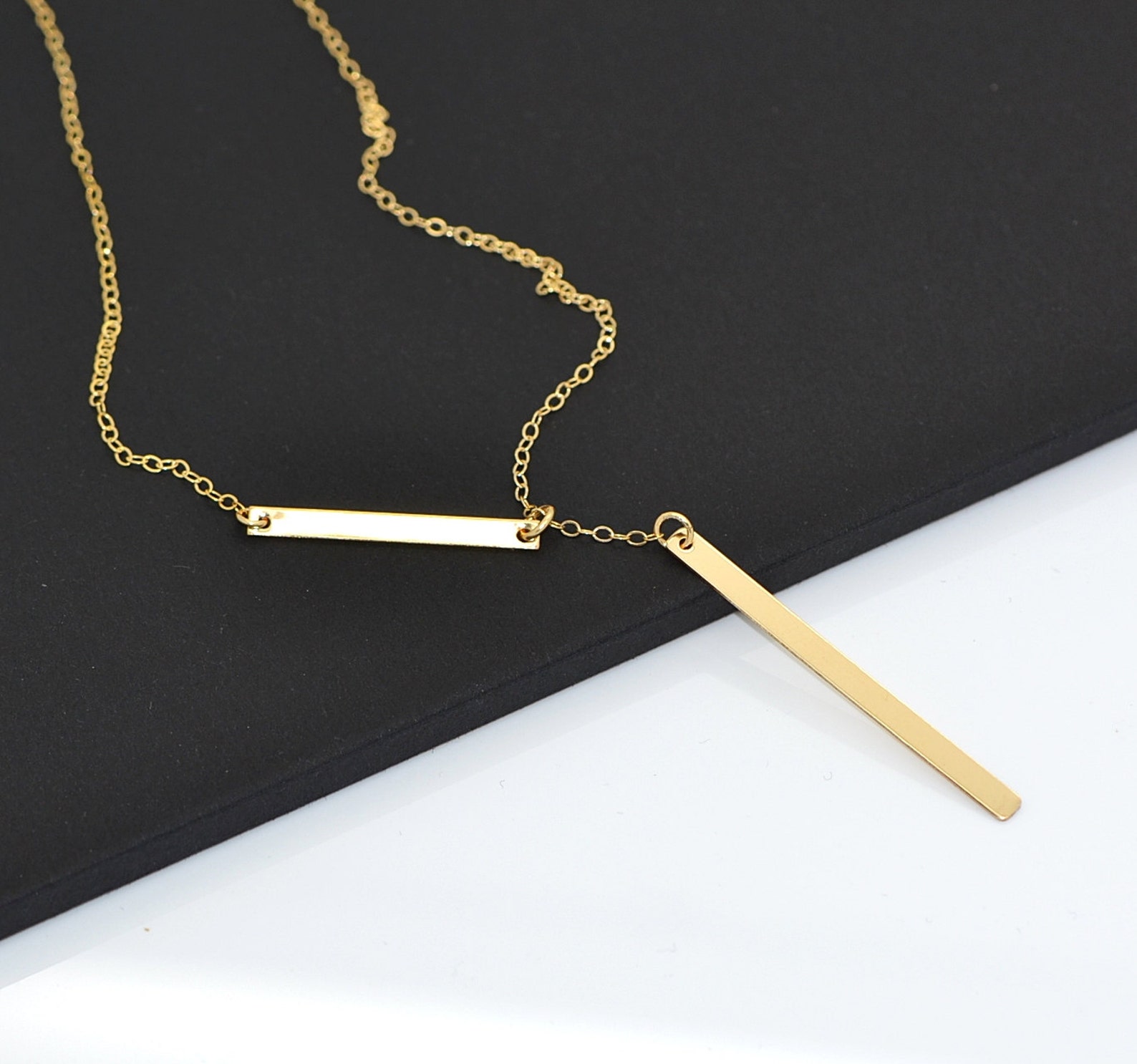 Bar Drop Necklace Simple Bar Lariat Necklace Minimal Y Etsy
