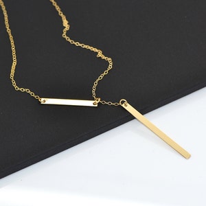 Bar Drop Necklace, Simple Bar Lariat Necklace, Minimal Y Necklace, Gold Drop Necklace, Simple Gold Y Necklace, Gold Bar Lariat Necklace image 4