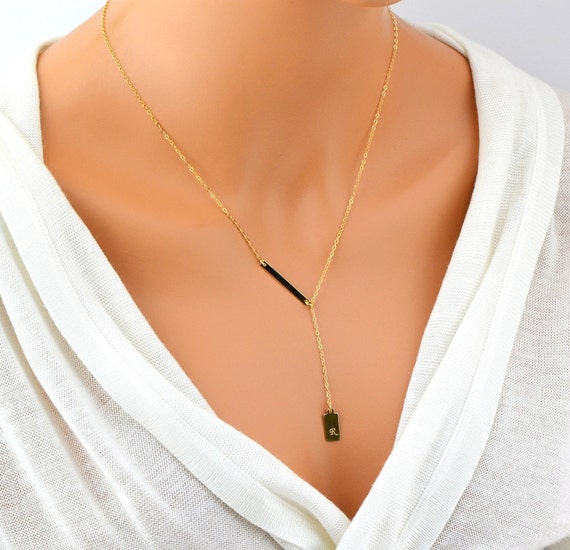 Gold Y Necklace Initial Tag Necklace Lariat Necklace Gold
