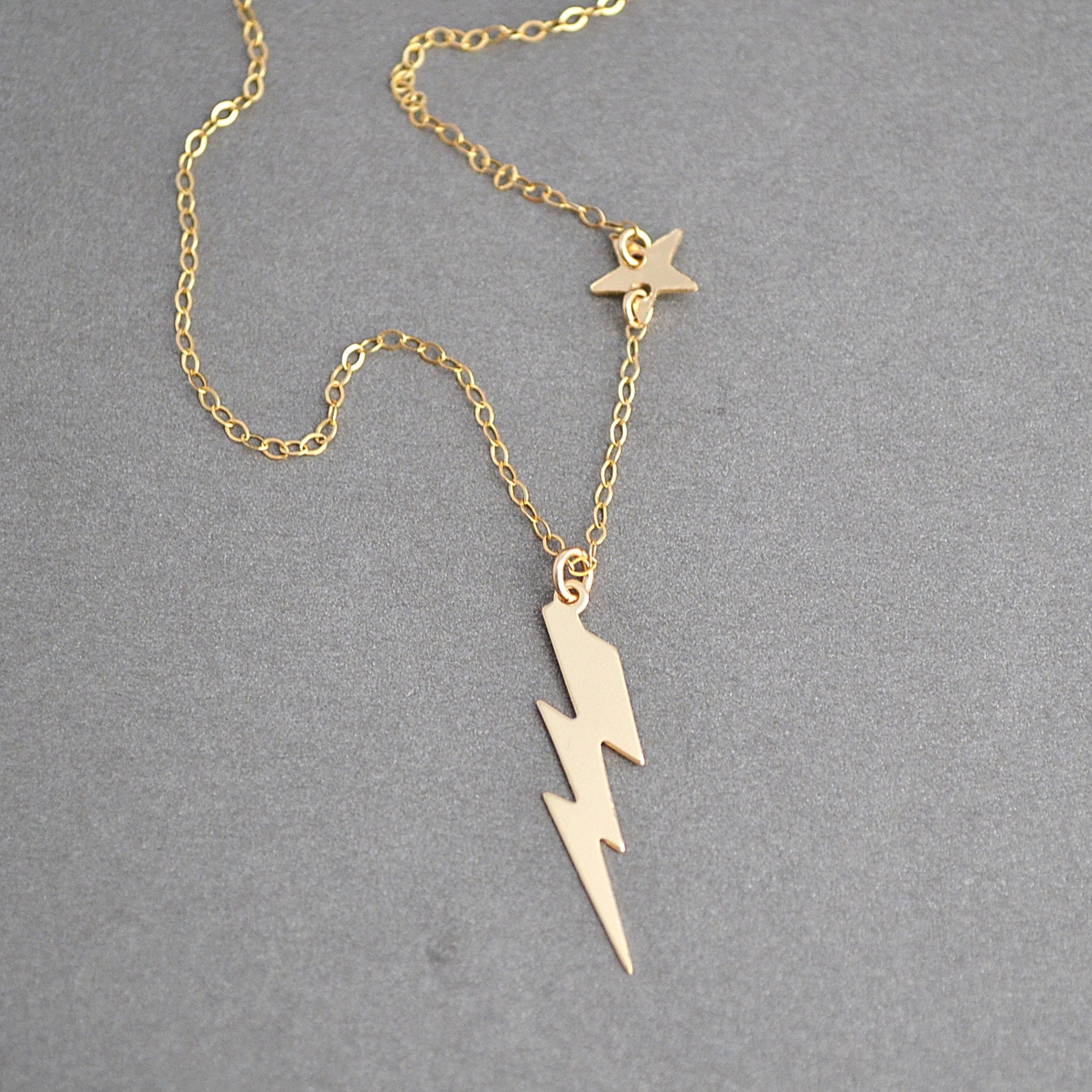 Lightning Bolt Necklace Tiny Star Necklace Gold or Silver Etsy