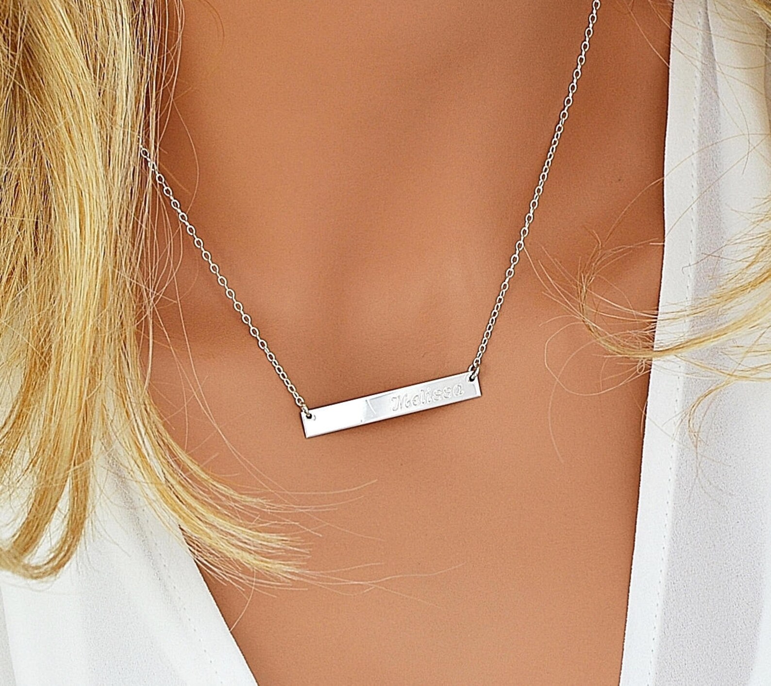 Sterling Silver Bar Necklace Personalized Bar Necklace Etsy