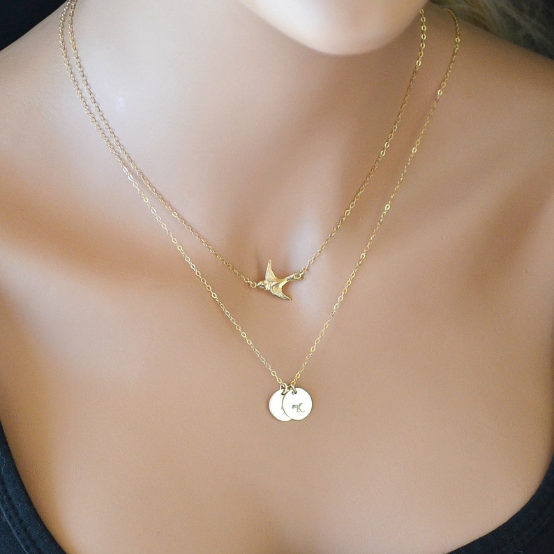 Download GOLD LAYER NECKLACE Bird Necklace Swallow Necklace Initial ...