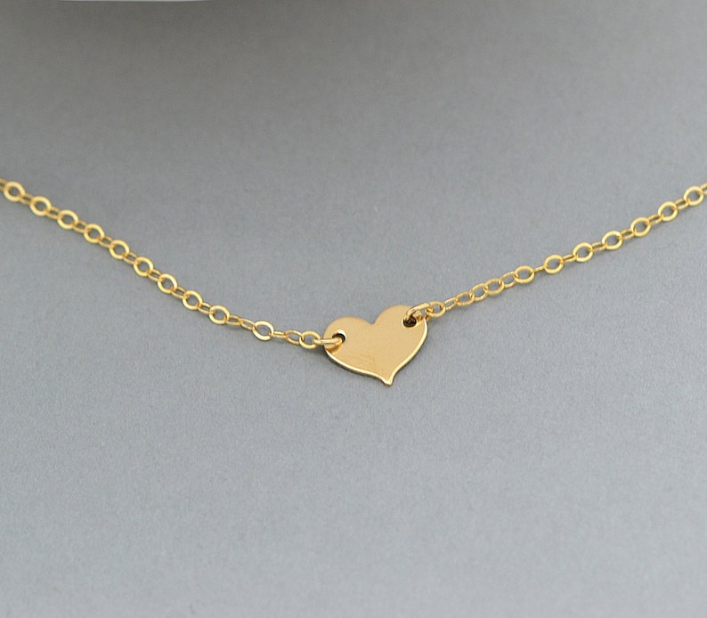 Tiny Heart Necklace, Chain Choker Necklace, Personalized Gold Heart Necklace, Initial Heart, Initial Choker Necklace image 2