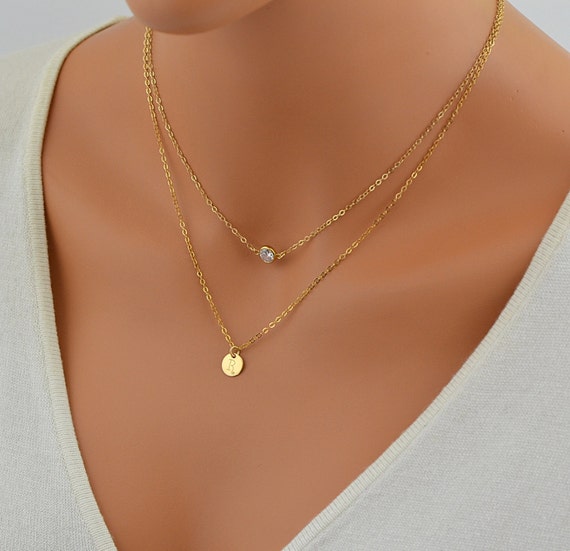 Buy Double Strand Necklace, Layered Necklace, Gold Hammered Disc Necklace,  Initial Necklace, Personalized, Monogram Online in India - Etsy