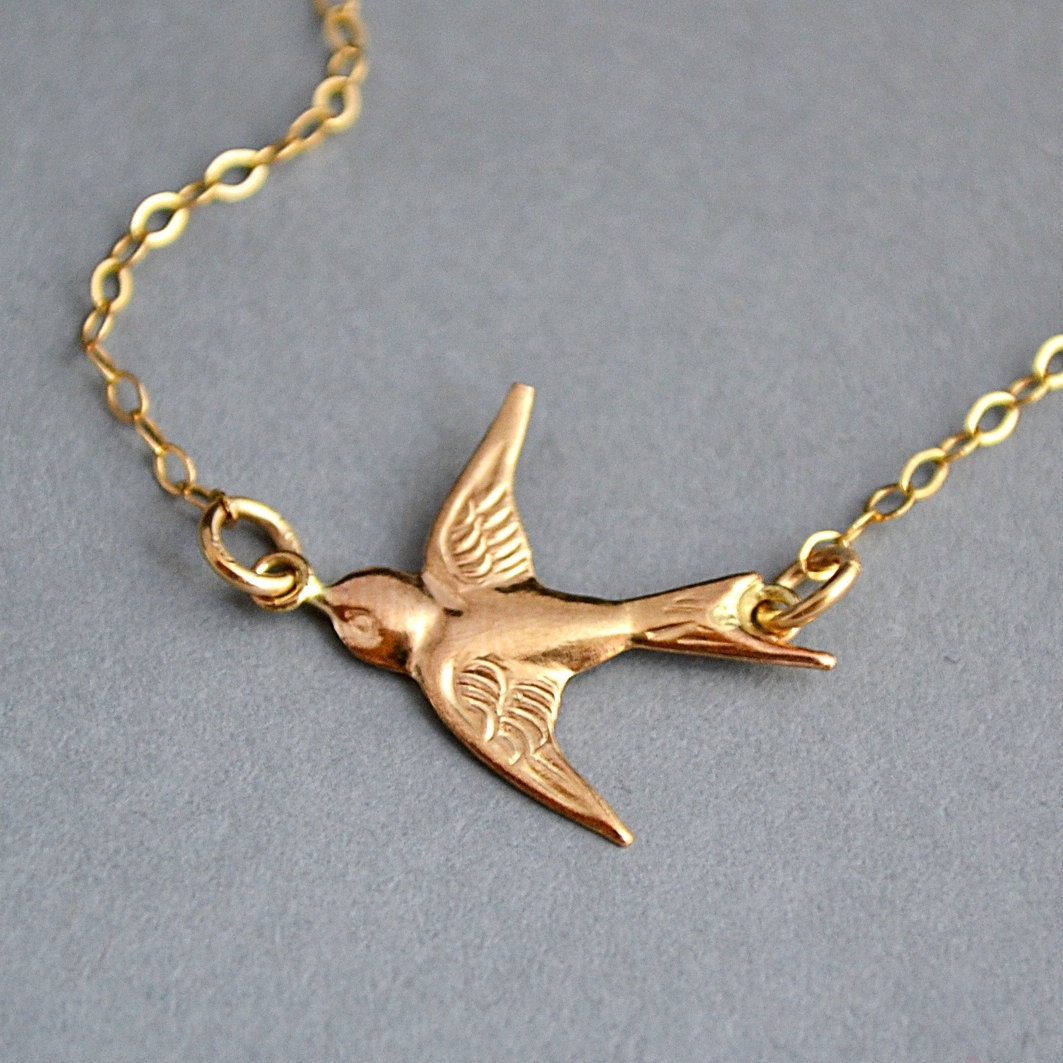 Gold Swallow Necklace Flying Bird Necklace Sparrow Charm | Etsy